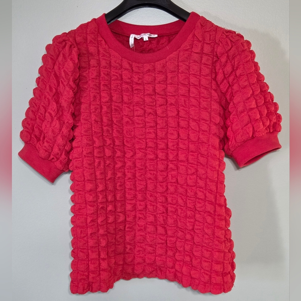 Red Textured Bubble Short Sleeve Top Y2k Sz Small